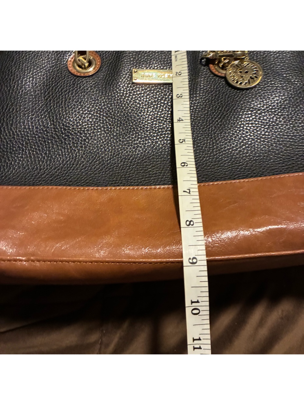Two-Tone Black and Brown Leather Tote Bag by Anne Klein - Picture 2 of 10